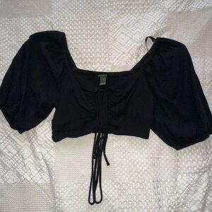 Trendy Black Puff Sleeve Crop Top